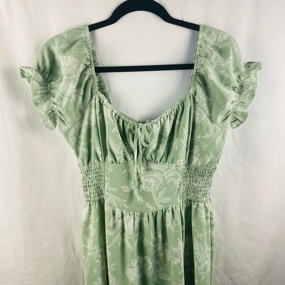 Inspired Hearts Sage‎ Green Floral Maxi Dress Large Milkmaid Cottage - Picture 2 of 7